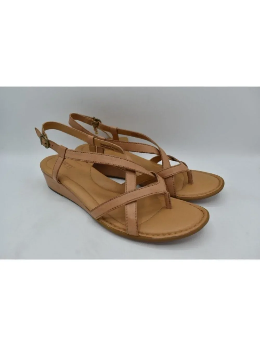 Born Womens 10‎ Sibyl Slingback Natural Full Grain Leather Wedge Sandals Shoes